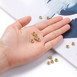 真鍮製ラインストーンスペーサービーズ  カドミウムフリー＆鉛フリー  グレードA  ウェーブエッジ  ゴールデンの金属色  ロンデル  クリスタル  6x3mm  穴：1mm&nbsp;RB-A014-L6mm-01G