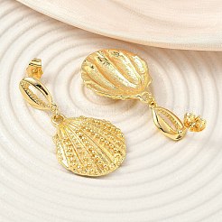 Shell Shape Brass Dangle Stud Earrings&nbsp;EJEW-F389-01G
