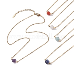Faceted Star Cut Round Natural Gemstone Pendant Necklaces&nbsp;NJEW-JN05091