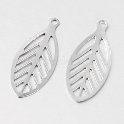 変色しない中空葉 316 サージカルステンレス フィリグリーペンダント  ステンレス鋼色  23x9x0.45mm  穴：1mm&nbsp;X-STAS-M258-15