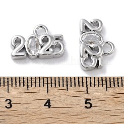 ガラスチャーム  真鍮パーツ  いいえ。 2025  プラチナメッキ  9x14x3mm  穴：2mm&nbsp;KK-C077-02P