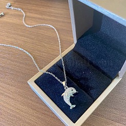 Summer Beach Alloy Crystal Rhinestone Dolphin Pendant Necklaces for Women&nbsp;WGD6FD6-01