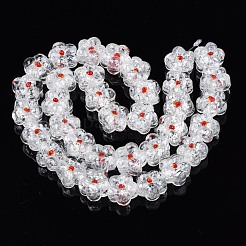 透明な手作りのでこぼこのランプワークビーズ連売り  銀ラメ付き  花  ホワイト  13.5~14.5x14.5x8.5~10mm  穴：0.8~1.6mm  約35個/連  18.50インチ〜19.37インチ（47cm〜49.2cm）&nbsp;LAMP-S194-022G