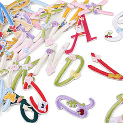 26Pcs Letter A~Z with Flower Polyester Computerized Embroidery Cloth Iron on/Sew on Patches&nbsp;DIY-TAC0015-42