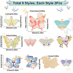 18個9スタイルアロイエナメルペンダント  ゴールドカラー  バタフライチャーム  ミックスカラー  15.5~27x25~37x1~1.5mm  穴：1.5~2mm  2個/スタイル&nbsp;ENAM-SC0006-01