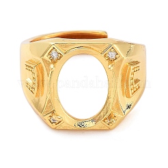 Rack Plating Oval Brass Micro Pave Cubic Zirconia Wide Adjustable Solitaire Ring Components&nbsp;KK-Q819-13G