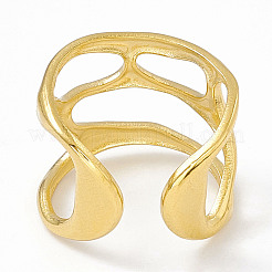 Ion Plating(IP) 304 Stainless Steel Wide Hollow Open Cuff Ring for Women&nbsp;LS-RJEW-G275-02G