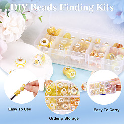 DIY ビーズ ファインディング キット  樹脂製ヨーロピアンビーズ、ポリマークレイラインストーンヨーロピアンラージホールビーズを含む  きいろ  13.5~15x8.5~11mm  穴：5mm&nbsp;DIY-TA0012-56