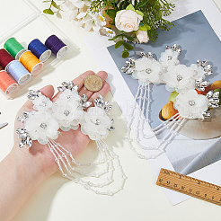 花のポリエステルの装飾アクセサリー  花嫁のベルト用  ドレス  サッシ  ホワイト  190x140x11mm&nbsp;DIY-WH0591-152