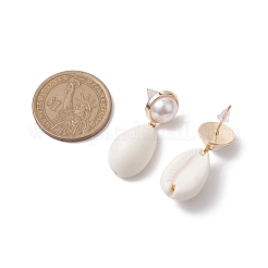 アクリルスタッドピアス  真鍮製スタッドピアス  シェルと  ティアドロップ  ゴールドカラー  貝殻色  35x13mm&nbsp;EJEW-JE05937