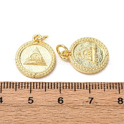 真鍮チャーム  丸カン付き  三角形の模様のフラットラウンド  ゴールドカラー  17x14x2mm  穴：3.5mm&nbsp;KK-A265-05G