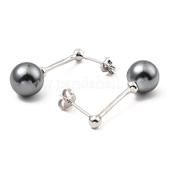 Shell Pearl Round Dangle Earrings&nbsp;EJEW-Z024-12B-P