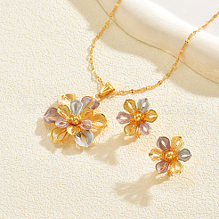 Vintage Brass Flower Stud Earrings & Pendant Necklaces Sets for Women&nbsp;GY5333