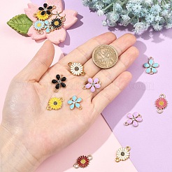 36個 8スタイル 亜鉛合金エナメルリンクコネクター  クリスタルラインストーン付き  ゴールドカラー  花  ミックスカラー  15.5~21x13~19.5x1.5~3mm  穴：2~2.5mm&nbsp;ENAM-YW0008-48