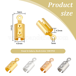 400 個 4 色鉄折りたたみカシメエンドパーツ  ミックスカラー  12x5x4.5mm  穴：1mm  内径：4.5mm  100個/カラー&nbsp;IFIN-PH0002-27
