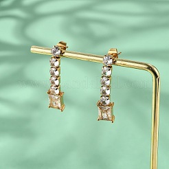 304ステンレススチール製クリアキュービックジルコニアタッセルスタッドピアス  18KGP本金メッキ  長方形  29x7mm&nbsp;EJEW-Z094-01F-G