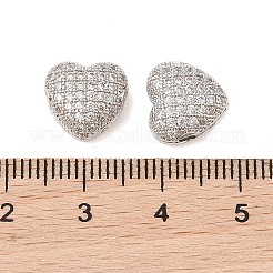 真鍮マイクロパヴェクリアキュービックジルコニアチャーム  ハート  プラチナ  10x11x6mm  穴：1.6mm&nbsp;KK-B100-044P