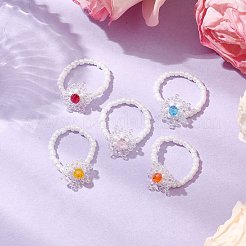 女性用スノーフレークハンドメイドガラスシードビーズストレッチリング  ミックスカラー  内径：17mm&nbsp;RJEW-MZ00027