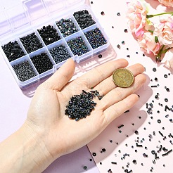 DIYジュエリー作成キット  ガラスシードビーズ12/0個を含む  ガラス竹ビーズ  アクリルビーズ  ポリマークレイビーズ  水晶の線  ブラック  ビーズ：5460個/セット&nbsp;DIY-YW0003-88G