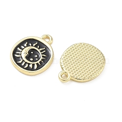 合金エナメルチャーム  月と太陽のチャームが付いた丸い形  長持ちメッキ  ゴールドカラー  18x14x2mm  穴：1.6mm&nbsp;FIND-D044-01G