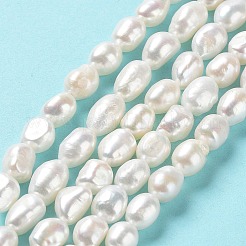 天然養殖淡水パールビーズ連売り  両面研磨  グレード4a+  貝殻色  7~8x8~9.5mm  穴：0.7mm  約42~43個/連  14.17''（36~36.5センチメートル）&nbsp;PEAR-Z002-18