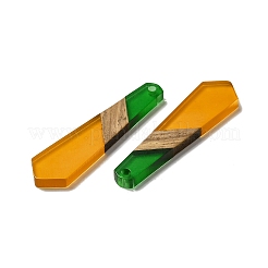 不透明な樹脂とクルミ材のペンダント  六角ネクタイチャーム  ミックスカラー  49x12x3mm  穴：2mm&nbsp;RESI-D060-B