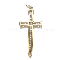 真鍮製マイクロクリアキュービックジルコニアペンダント  長持ちメッキ  剣  18KGP本金メッキ  43x18x3.5mm  穴：3.5mm&nbsp;ZIRC-F120-038G