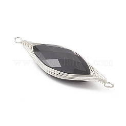 馬の目ファセットガラス銅線巻きコネクタチャーム  ブラック  銀  45~46x12.5x7.5mm  穴：1.5~2.2mm&nbsp;PALLOY-JF04908