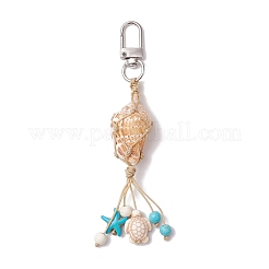 編み込みナイロン糸と天然貝のペンダント装飾  合成ターコイズとマグネサイトのヒトデと合金の回転留め金付き  プラチナ  121mm&nbsp;HJEW-TA00342-01