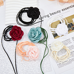 6Pcs 6 Colors Velvet Flower Collar Choker Necklaces Set&nbsp;NJEW-FI0001-09