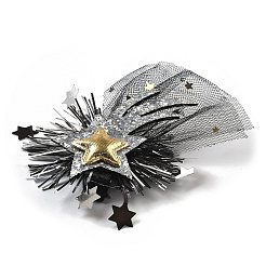 新年パーティー用アイロンヘアクリップ  メッシュ  ペットと金の玉ねぎの布のヘアアクセサリー  スター  65x100x16mm&nbsp;LS-OHAR-R102-01F