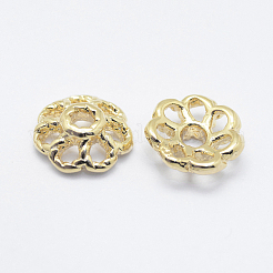 7-花びら真鍮キャップ  長持ちメッキ  18KGP本金メッキ  ニッケルフリー  花  8x3mm  穴：1mm&nbsp;KK-F727-73G-NF