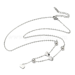 304 Stainless Steel Heart Pendant Necklaces with 201 Stainless Steel Round Beads&nbsp;NJEW-D269-03P