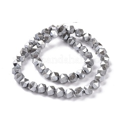 ガラスパールビーズ連売り  多面カット  ポリゴン  銀  7.5x7.5mm  穴：1mm  約49個/連  14.09インチ（35.8cm）&nbsp;GLAA-F122-03D