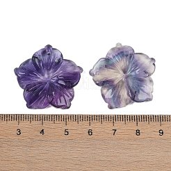 天然のカラフルな蛍石の彫刻ペンダント  花のチャーム  28.5x29.5x5mm  穴：1.2mm&nbsp;G-B097-01A-16