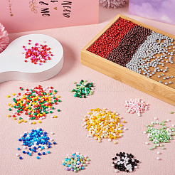 12色焼付塗料不透明ガラスビーズ 12袋  ロンデル  ミックスカラー  3x2.5mm  穴：1mm  220個/袋  1袋/色&nbsp;GLAA-TA0002-27