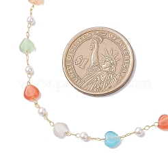 Colorful Cat Eye Heart & Plastic Pearl Link Chain Necklaces&nbsp;NJEW-JN05453