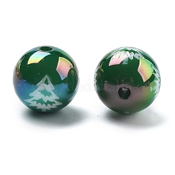 クリスマステーマ UVメッキアクリルビーズ  虹色の  ラウンド  クリスマスツリー  15.5x15mm  穴：2.8mm&nbsp;OACR-M022-08D
