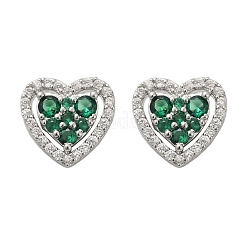 Heart Brass Micro Pave Cubic Zirconia Stud Earrings&nbsp;EJEW-M082-15P
