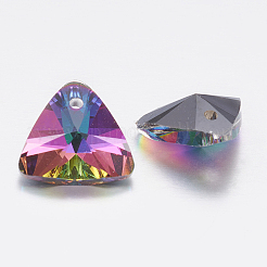 カット加工ガラスラインストーンチャーム  模造オーストリアのクリスタル  三角形  ミックスカラー  11x12x6mm  穴：1.2mm&nbsp;RGLA-F050-B-001
