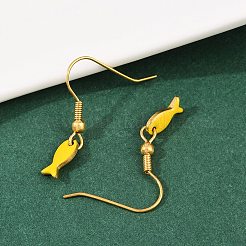 オーシャンシリーズ 304ステンレススチール エナメル ダングルイヤリング  18KGP本金メッキ  魚  28x4.5mm  3のペア/セット&nbsp;LS-EJEW-K017-01E-G
