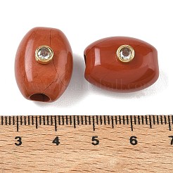 ナチュラルレッドジャスパーヨーロッパビーズ  楕円形の大きな穴のビーズに、真鍮製のマイクロパヴェクリアキュービックジルコニアの金具をあしらったもの  ゴールドカラー  19.5~20x15~15.5x13~13.5mm  穴：5.5mm&nbsp;GG-CBA105B-02D-G