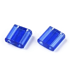 2ホールガラスシードビーズ  透明色  正方形  ブルー  5x4.5~5.5x2~2.5mm  穴：0.5~0.8mm&nbsp;SEED-T003-01C-08