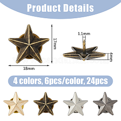 合金製スターブローチ 24色4個  メンズシャツの襟ピン  ミックスカラー  17x18x4mm  6個/カラー&nbsp;JEWB-FH0001-41