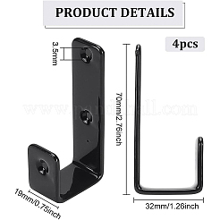 プラスチック製のフックハンガー  壁掛けフック  ブラック  70x32x19mm  穴：3.5mm  4個/袋&nbsp;AJEW-BC0003-40B