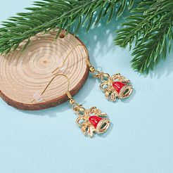 合金エナメルダングルピアス  304ステンレススチールのピアスフックとイヤリングナット付き  クリスマス鐘  ゴールドカラー  レッド  39mm  ピン：0.7mm&nbsp;EJEW-JE04524