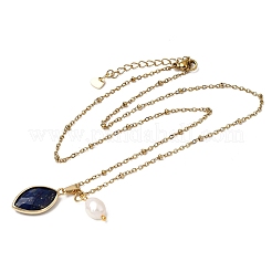 Natural Mixed Stone Faceted Horse Eye & Natural Pearl Pendant 304 Stainless Steel Satellite Chain Necklaces for Women&nbsp;NJEW-JN06058