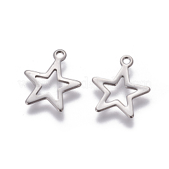 変色しにくい304ステンレススチールチャーム  スター  ステンレス鋼色  14.5x12.5x1mm  穴：1.2~1.4mm&nbsp;STAS-L234-095P