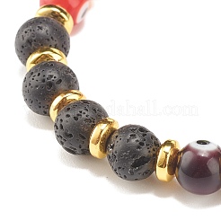 Round Evil Eye Lampwork & Natural Lava Rock Beaded Stretch Bracelet&nbsp;BJEW-JB07870