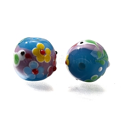 手作りランプワークビーズ  鳥と花で丸い  ディープスカイブルー  16~16.5x15.5~16mm  穴：2.5~2.6mm&nbsp;LAMP-K042-06A